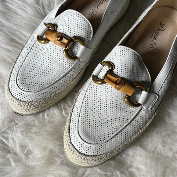 Diane B Milano White Leather Bamboo Horse-bit Espadrille Loafer Slip On Flats - Picture 2 of 6